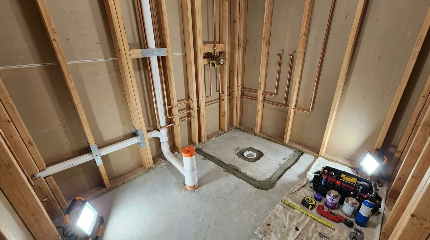 Bathroom rough-in plumbing during remodel by Johns Plumbing LLC in Bay Pines