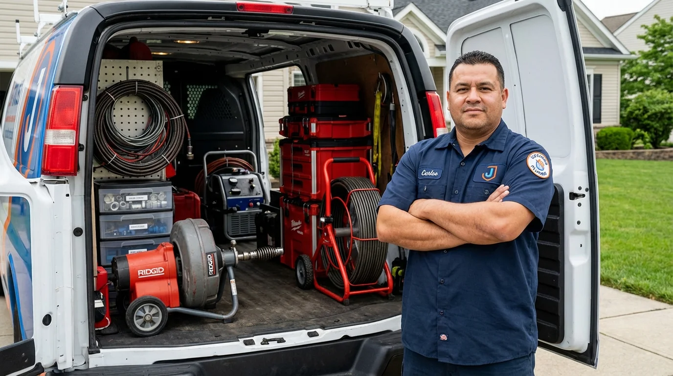 Professional drain cleaning equipment and Johns Plumbing LLC plumber in Bay Pines