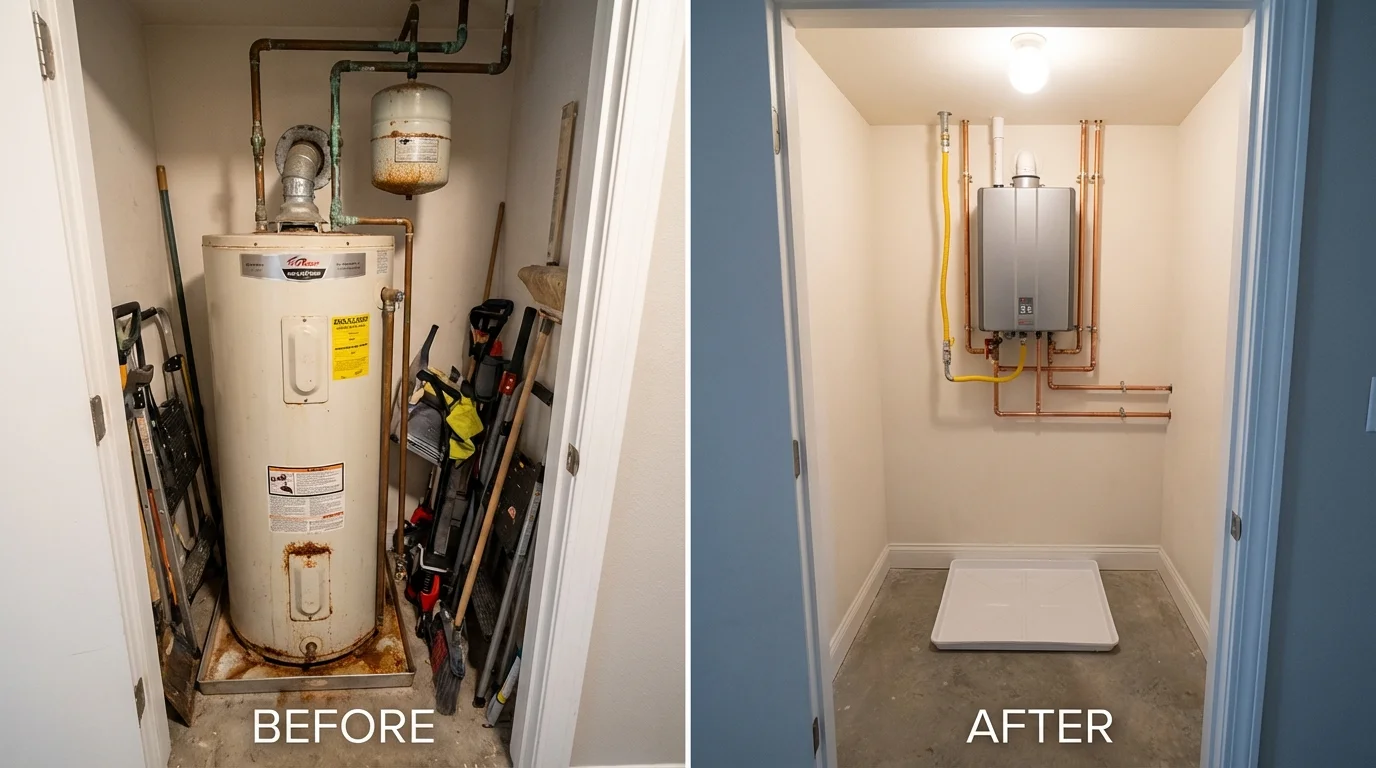 Tank water heater versus wall-mounted tankless unit comparison for Bay Pines, FL homeowners